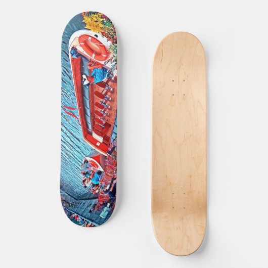 Segelschiff Canal Stillwasser Landschaft Malerei A Skateboard (Vorderseite)