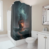 Segelschiff, das Wellen und Sturm im Meer bekämpft Duschvorhang (Beispiel)