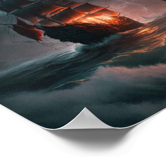 Segelschiff, das Wellen und Sturm im Meer bekämpft Poster (Ecke)