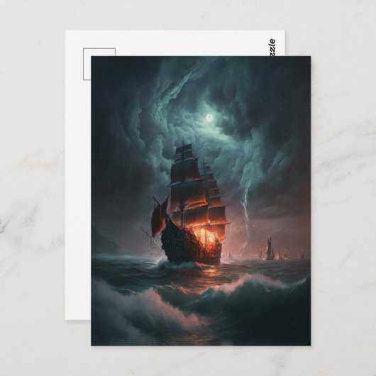 Segelschiff, das Wellen und Sturm im Meer bekämpft Postkarte (Vorne/Hinten)