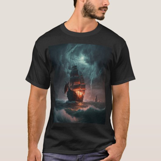 Segelschiff, das Wellen und Sturm im Meer bekämpft T-Shirt (Vorderseite)