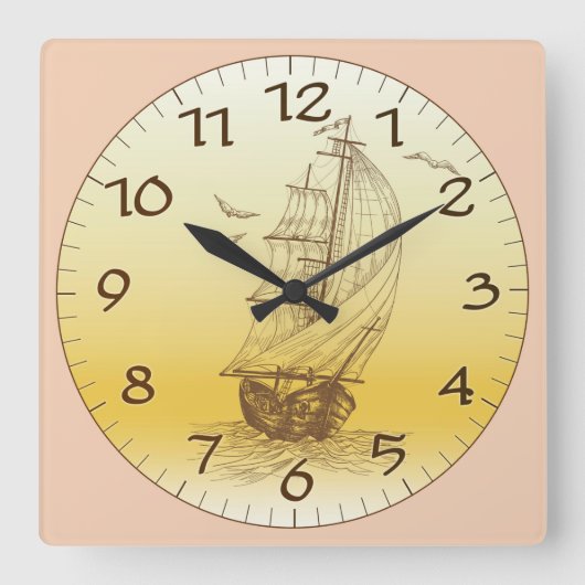 Segelschiff der alten Zeit Quadratische Wanduhr (Vorderseite)