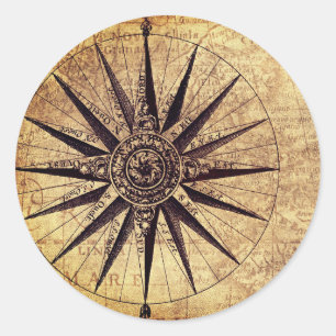 Segelschiff Discovery Age Old World Map Runder Aufkleber