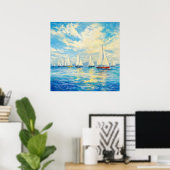 Segelschiff-Flotte - Pastell-Malstil-Seelandschaft Poster (Heimbüro)