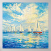 Segelschiff-Flotte - Pastell-Malstil-Seelandschaft Poster (Vorne)