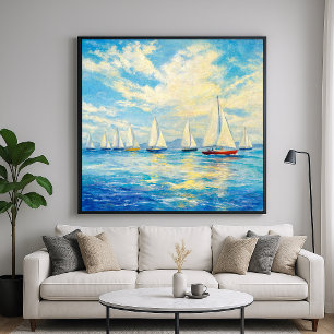 Segelschiff-Flotte - Pastell-Malstil-Seelandschaft Poster