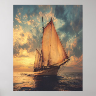 Segelschiff gegen einen Sonnenuntergang Poster