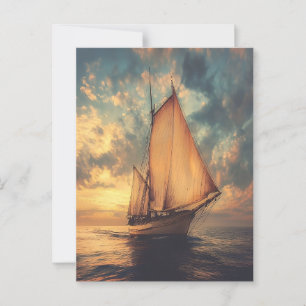 Segelschiff gegen einen Sonnenuntergang Postkarte