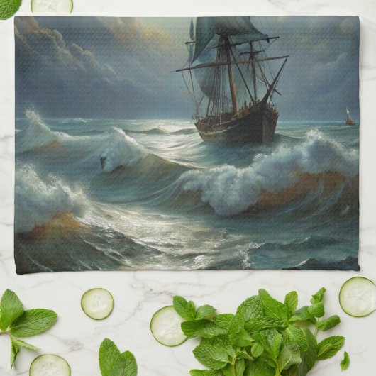 Segelschiff im Meer Geschirrtuch (Gefaltet)