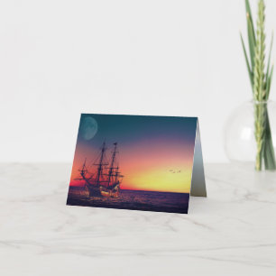 Segelschiff in den Sonnenuntergang Karte