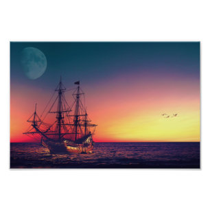 Segelschiff in den Sunset Fotodruck