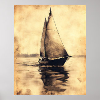 Segelschiff in Kohle auf Pergament Poster