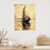 Segelschiff in Kohle auf Pergament Poster (Küche)