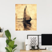 Segelschiff in Kohle auf Pergament Poster (Heimbüro)