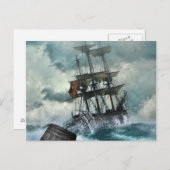 Segelschiff in Storm Illustration Postkarte (Vorne/Hinten)