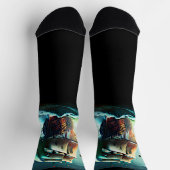 Segelschiff in Sturm auf Meer Grün Meer auf Schwar Socken (Oben)