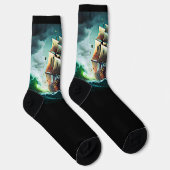 Segelschiff in Sturm auf Meer Grün Meer auf Schwar Socken (Rechts)
