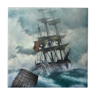 Segelschiff in Sturm Illustration Fliese