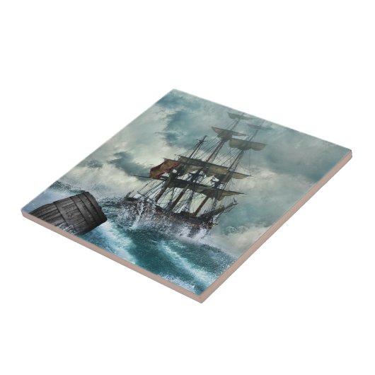 Segelschiff in Sturm Illustration Fliese (Seite)