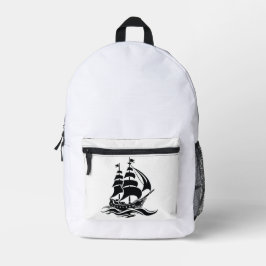Segelschiff mit Schatten - Vintage-Ozean-Illustrat Bedruckter Rucksack