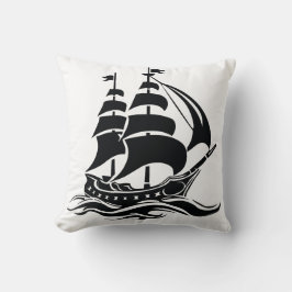 Segelschiff mit Schatten - Vintage-Ozean-Illustrat Kissen