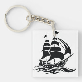 Segelschiff mit Schatten – Vintage-Ozean-Illustrat Schlüsselanhänger