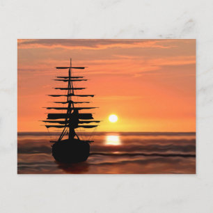 Segelschiff mit Sonnenaufgang Postkarte
