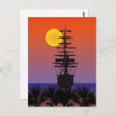 Segelschiff mit Sonnenaufgang Postkarte (Vorne/Hinten)