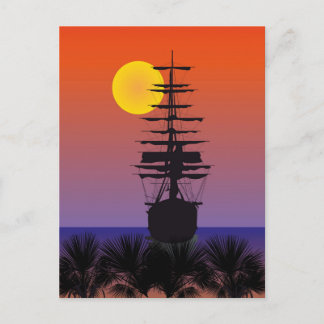 Segelschiff mit Sonnenaufgang Postkarte