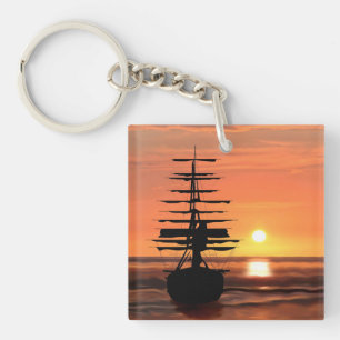 Segelschiff mit Sonnenaufgang Schlüsselanhänger