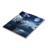 Segelschiff mit Vollmond Fliese (Seite)