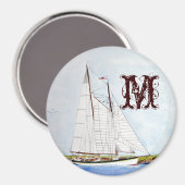 Segelschiff Monogram Initial Magnet (Vorderseite/Rückseite)