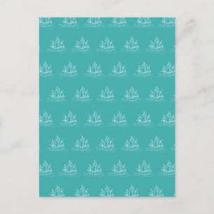 Segelschiff Muster, Aquamarin Farbe. Postkarte