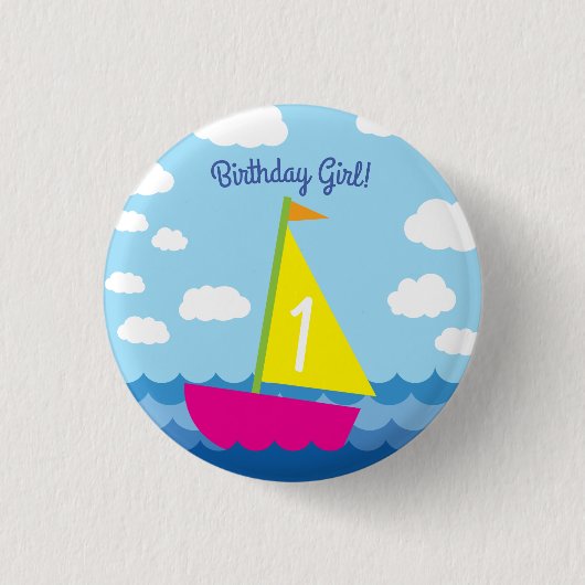 Segelschiff Niedlich Boy Kid's Geburtstagsparty Button (Vorderseite)