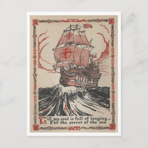 Segelschiff-Piratenschiff Vintage-Buchillustration Postkarte