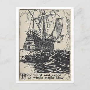 Segelschiff-Piratenschiff Vintage-Buchillustration Postkarte