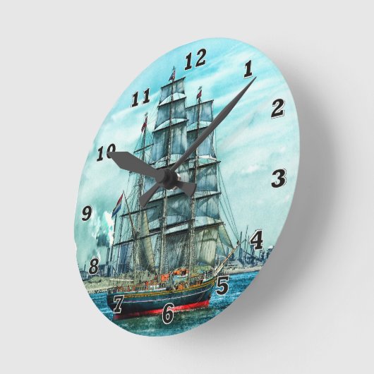 Segelschiff Runde Wanduhr (Winkel)