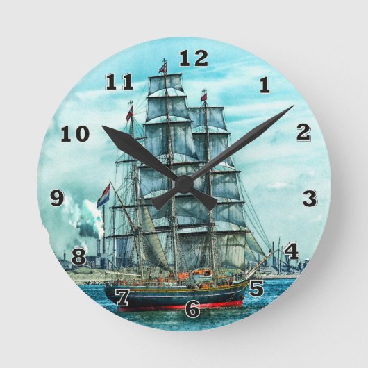 Segelschiff Runde Wanduhr (Vorderseite)