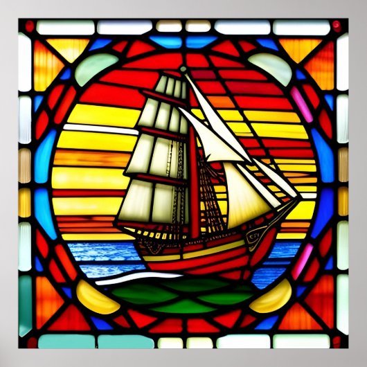 Segelschiff über Meereswellen Poster (Vorne)