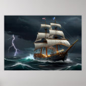 Segelschiff und Blitzkunst Poster (Vorne)