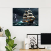 Segelschiff und Blitzkunst Poster (Heimbüro)