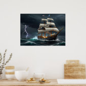 Segelschiff und Blitzkunst Poster (Küche)