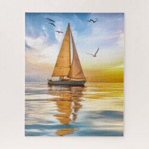 Segelschiff und Möwen zur blauen Stunde - Maritime Puzzle