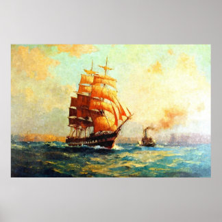 Segelschiff und Ozeandampfer Poster