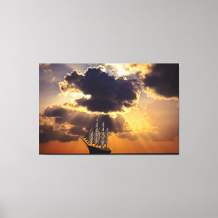 Segelschiff unter der Sunset Leinwand Art