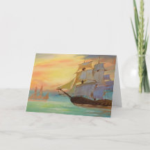 Segelschiffe farbenfrohe Seascape Grußkarte