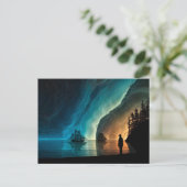 Segelschiffe, Nordlichter, felsige Küste Postkarte (Stehend Vorderseite)