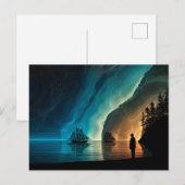 Segelschiffe, Nordlichter, felsige Küste Postkarte (Vorne/Hinten)
