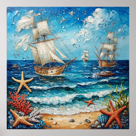 Segelschiffe und das Leben im Ozean Poster (Vorne)