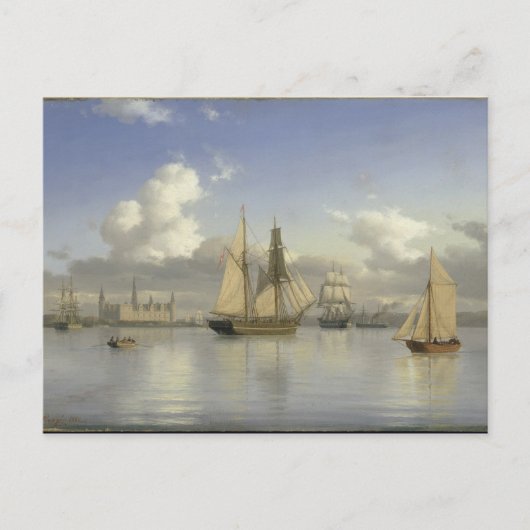 Segelschiffe vor der Burg Kronborg, Schweden, 1880 Postkarte (Vorderseite)